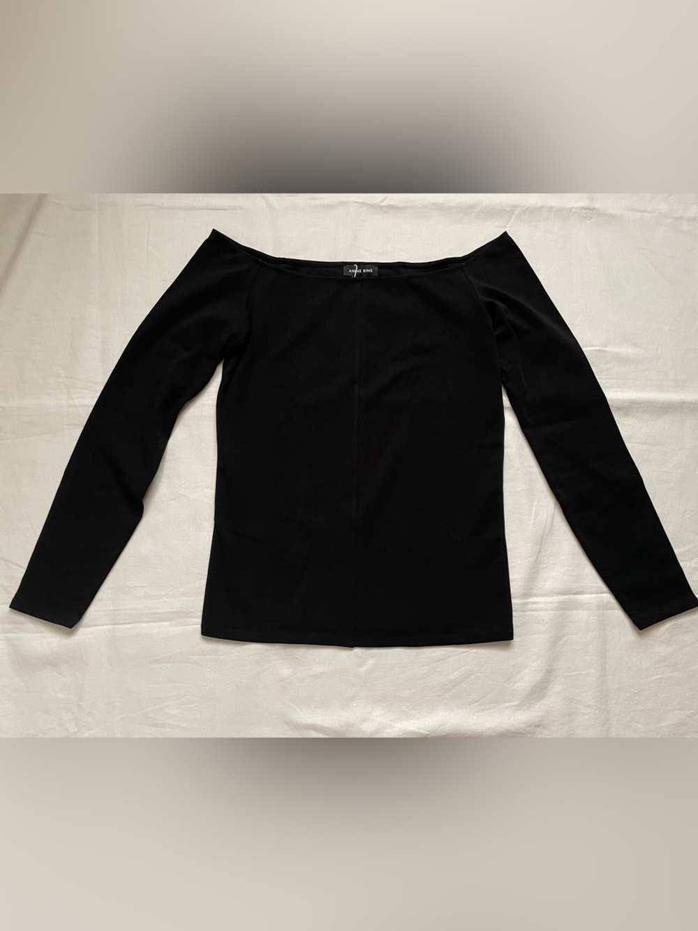 Anine Bing women’s Black Stretch off the shoulder slim long sleeve Top